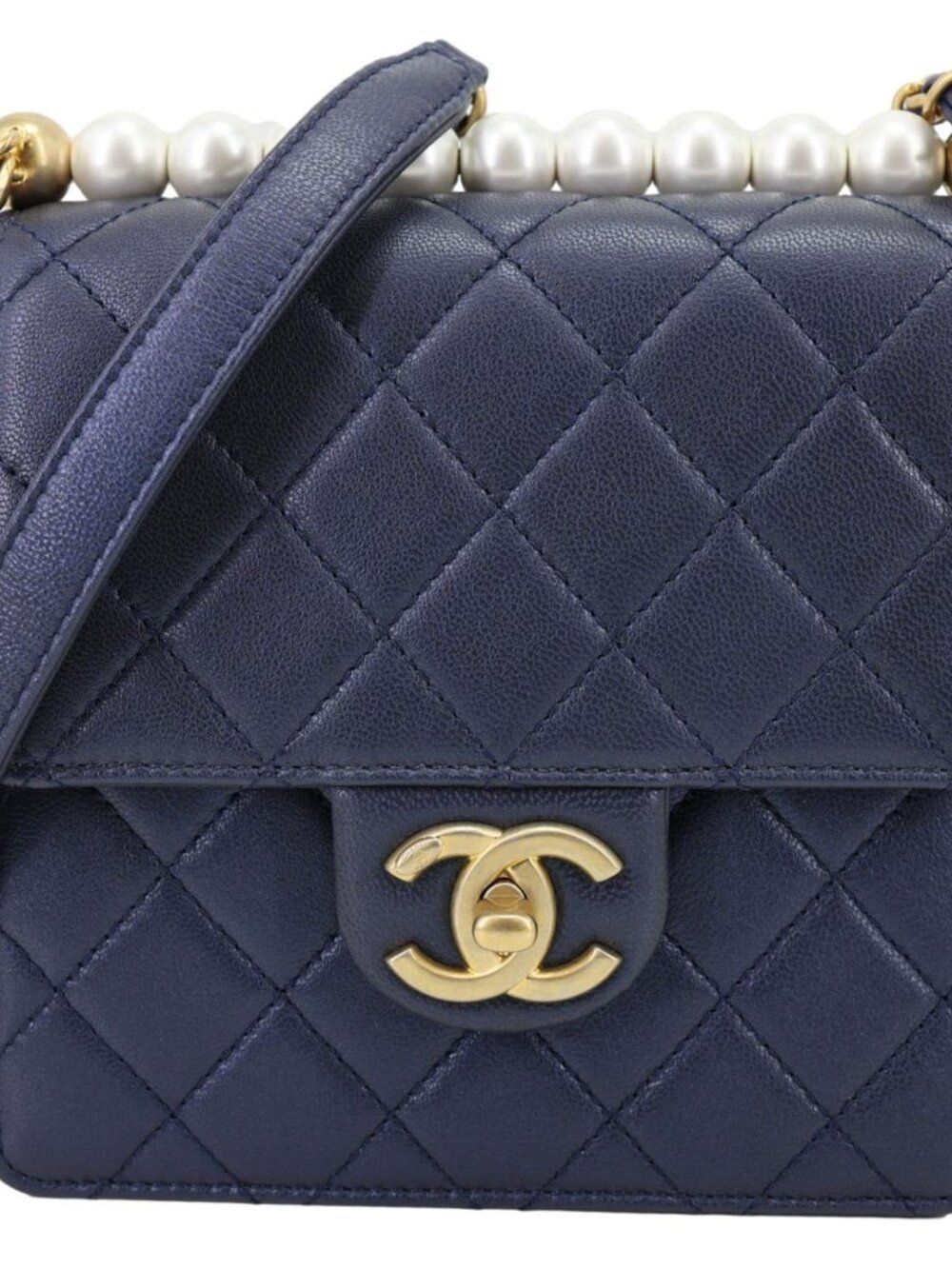 Chanel  Graphic Catch Flap Mini Quilted Patent Leather Shoulder Bag Black